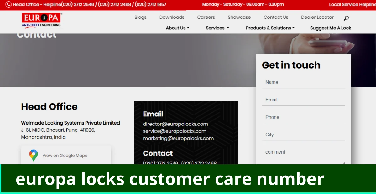 europa locks customer care number